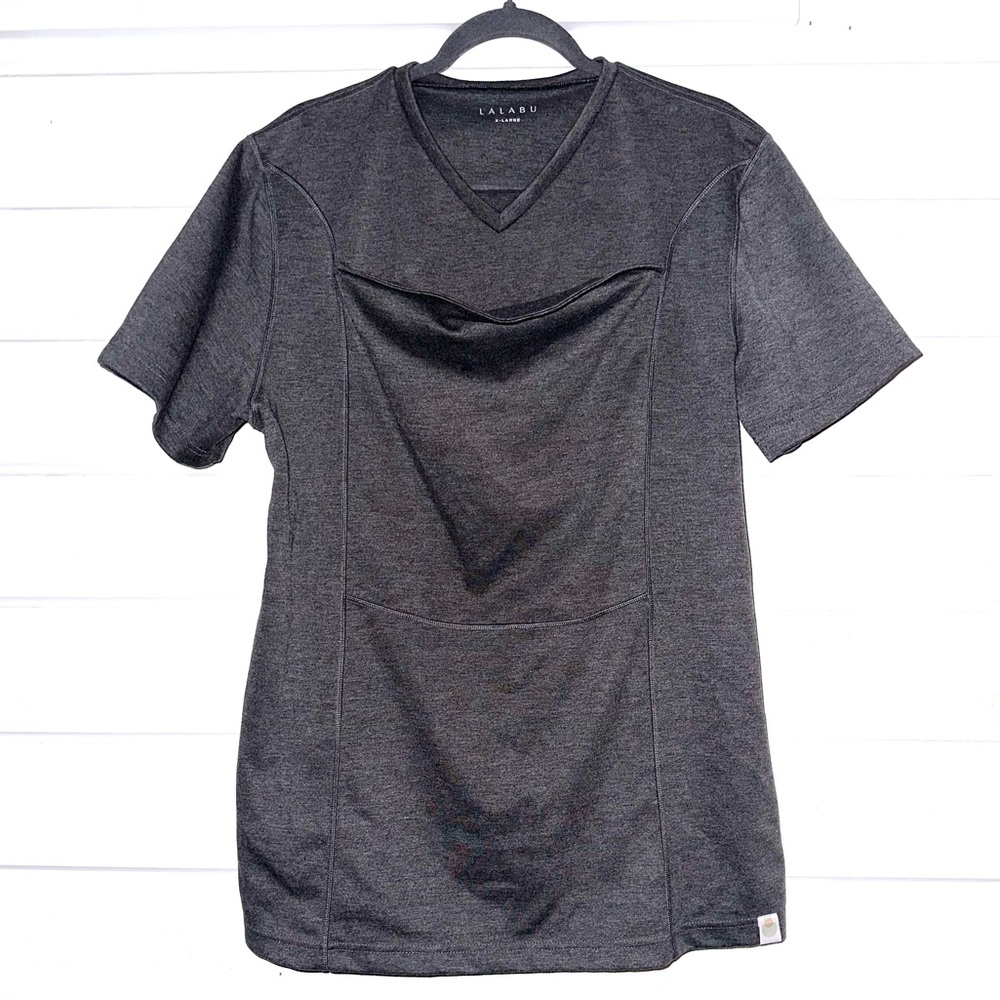 Lalabu Men's Size XL Grey V Neck Soothe Dad Shirt Short Sleeve Babywearing